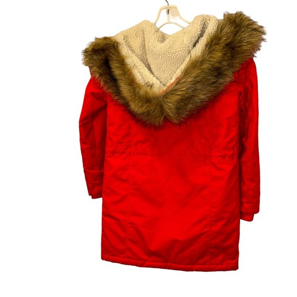 j. Crew HOLIDAY fall winter red faux fur hood anorak jacket XXS - Picture 4 of 4